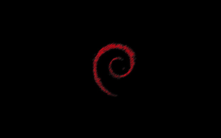 Linux, Debian, red, black background, minimalism, copy space
