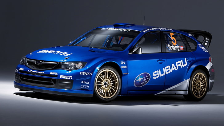 blue Subaru WRX Impreza hatchback, WRC, Solberg, car, speed, sport, HD wallpaper