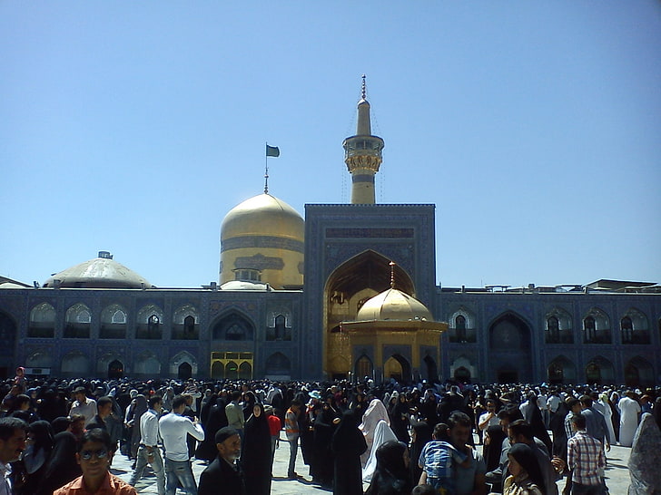 white and gold mosque, city, mashhad, khorasan, islam, minaret, HD wallpaper