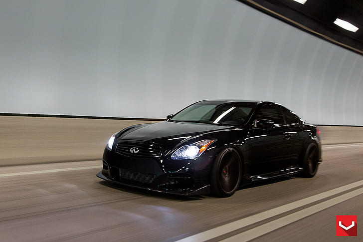 black, cars, g37s, infiniti, tuning, vossen, wheels, HD wallpaper