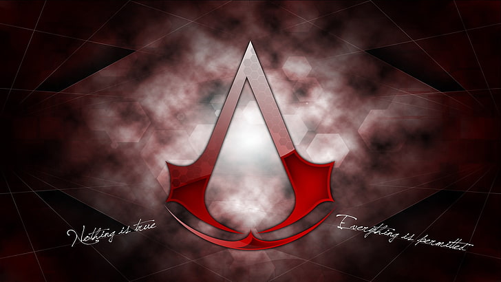 Assassin's Creed logo, smoke - physical structure, red, human body part