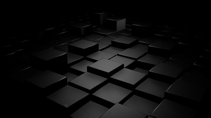 black, cube, 3d, darkness, monochrome, square, pattern, shape, HD wallpaper