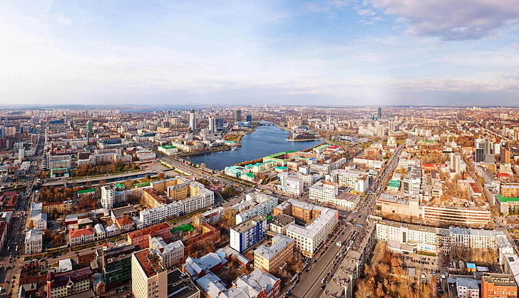 high-rise buildings, yekaterinburg, panorama, city, street, karl liebknecht, HD wallpaper