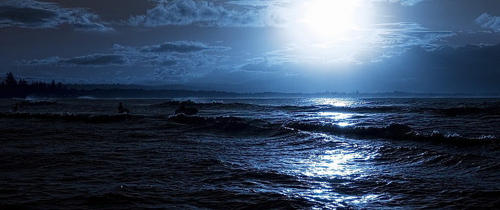 sea under blue sky at daytime, moonlight, water, wave, scenics - nature, HD wallpaper