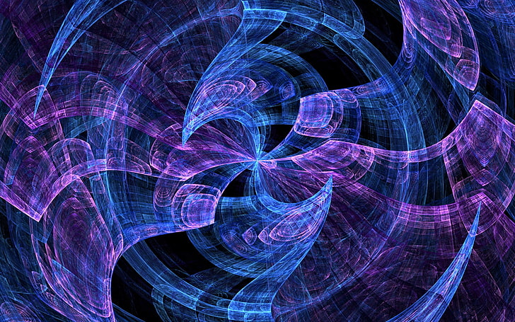 blue and purple abstract digital wallpaper, smoke, figure, rotation