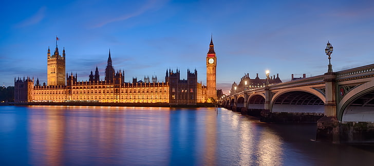 Parliament building, cityscape, London, bridge, Big Ben, built structure, HD wallpaper