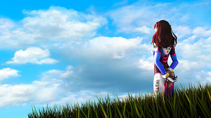 Dva Overwatch Art 2, cloud - sky, women, one person, grass, childhood, HD wallpaper