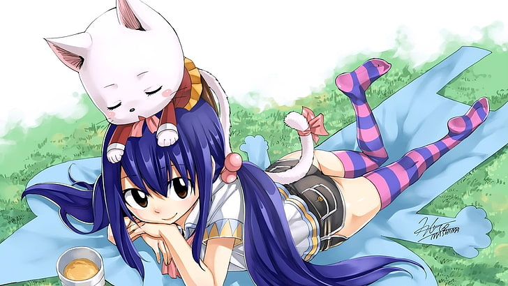 blue haired female illustration, Anime, Fairy Tail, Brown Eyes