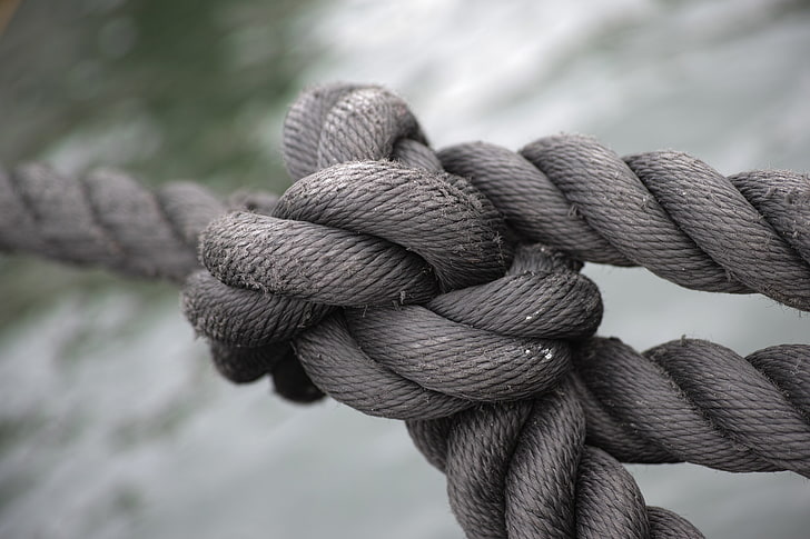 gray rope, knot, cable, tied Knot, nautical Vessel, strength