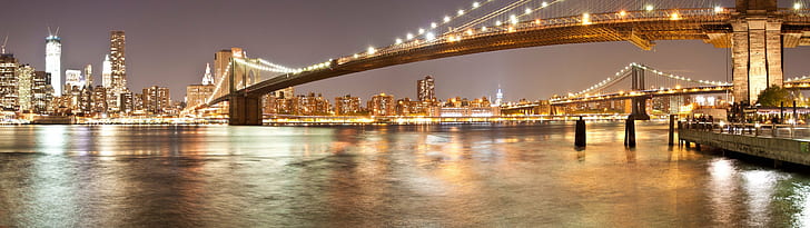 3840x1080 px Brooklyn Bridge Multiple Display New York City People Actresses HD Art, HD wallpaper