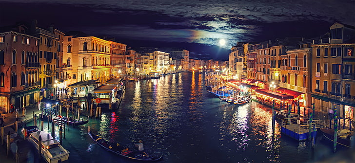 Venice Grand Canal painting, italy, night, reflection, HD wallpaper