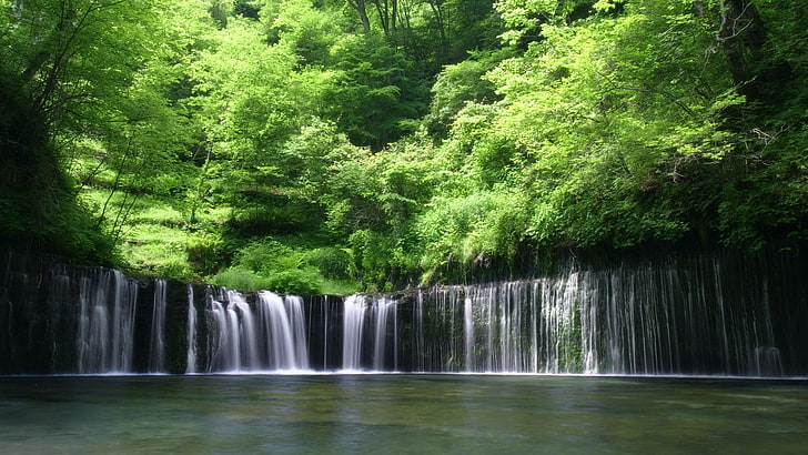 block waterfalls, trees, greens, nature, forest, river, tropical Rainforest, HD wallpaper