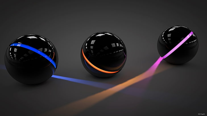 three black balls, light, glass, neon, sport, sphere, black Color