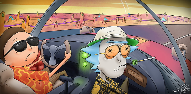 Rick and Morty, drawing, Fear and Loathing in Las Vegas, crossover, HD wallpaper