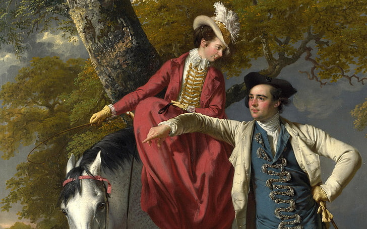Joseph Wright Of Derby, man riding white horse beside man painting, HD wallpaper