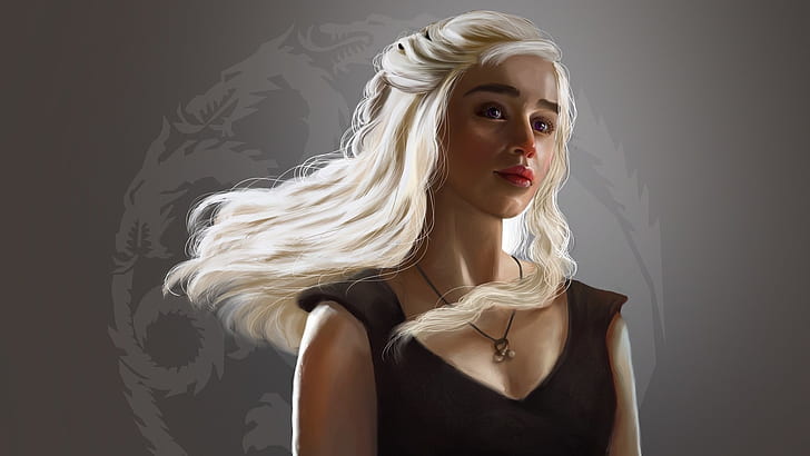 sigils, artwork, Daenerys Targaryen, dragon, long hair, fan art