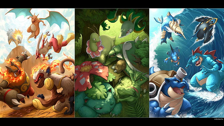 Hd Wallpaper Pokémon Dracaufeu Torank Florizare Collage