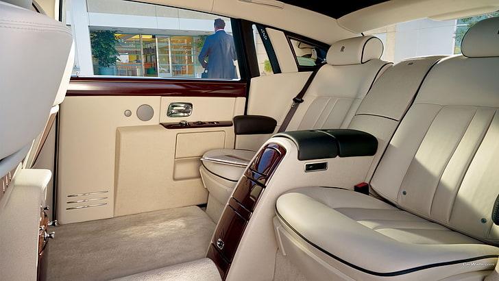 brown leather vehicle interior, car, Rolls-Royce Phantom, car interior, HD wallpaper