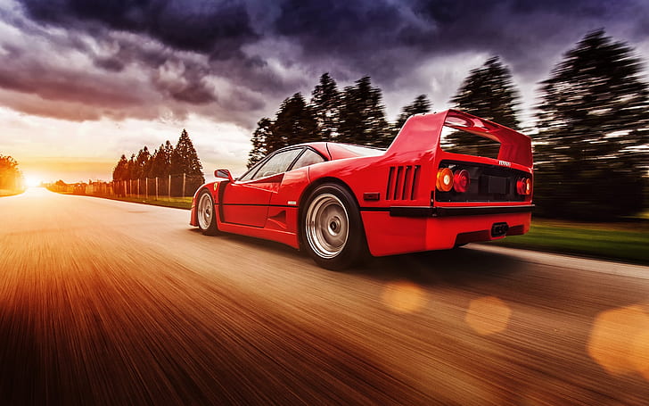Ferrari F40 red supercar in high speed, HD wallpaper