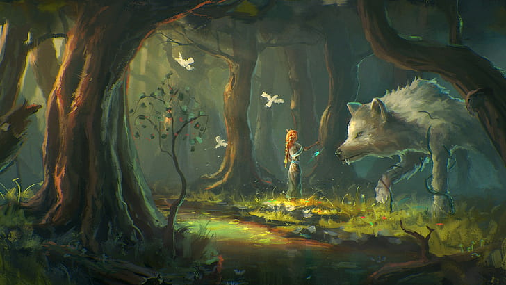 animated illustration of wolf, artwork, fantasy art, animal, animal themes, HD wallpaper