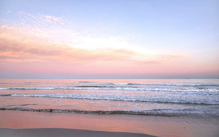 Sunrise Sea Shore Waves Landscape High Resolution Images, beaches, HD wallpaper