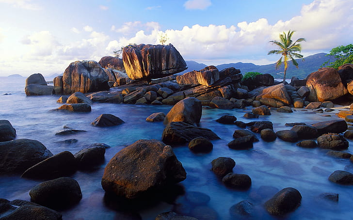 Anse Soleil, Mahe Island, Seychelles, coast, stones
