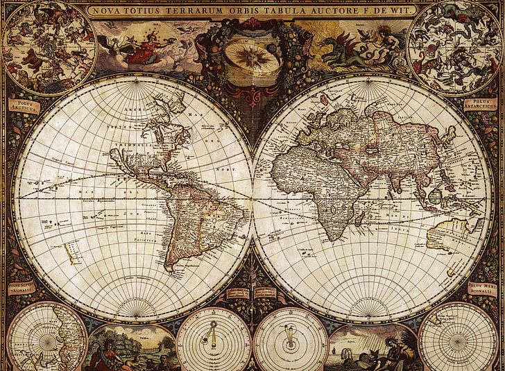 general map of the world, artwork, world map, 1665 (Year), pattern