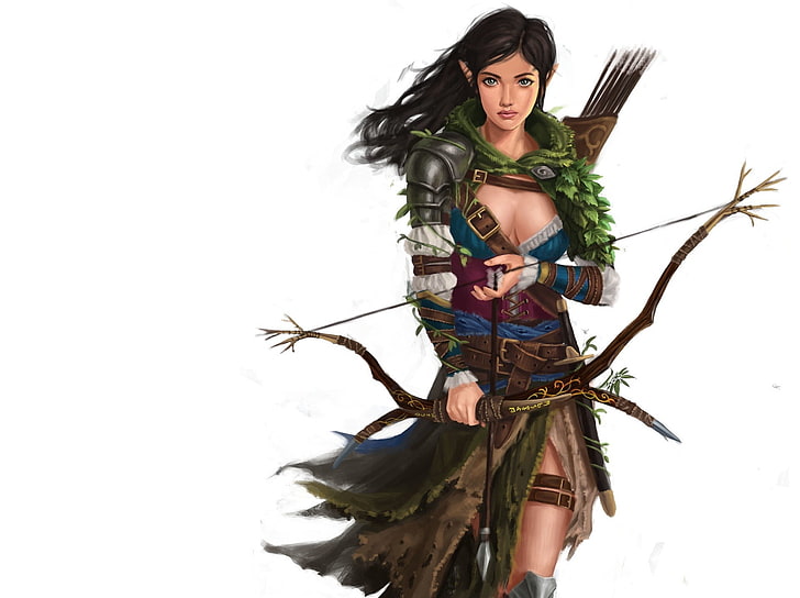fantasy girl, archer, Wood Elves, fantasy art, bow