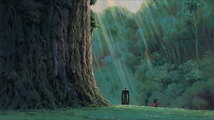 studio ghibli castle in the sky robot anime, tree, beauty in nature