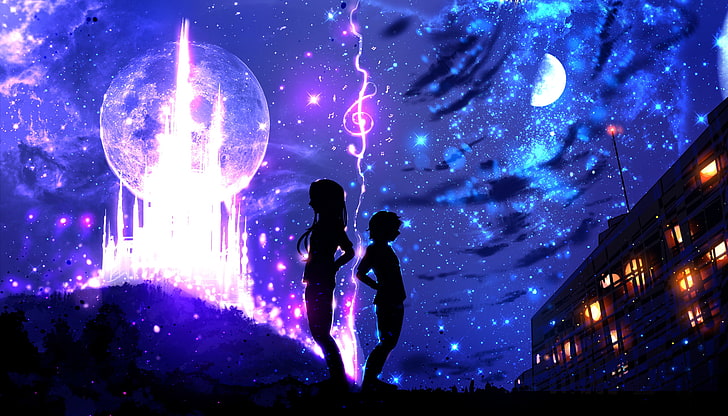 dimensions, two worlds, sci-fi, Fantasy, night, two people, HD wallpaper