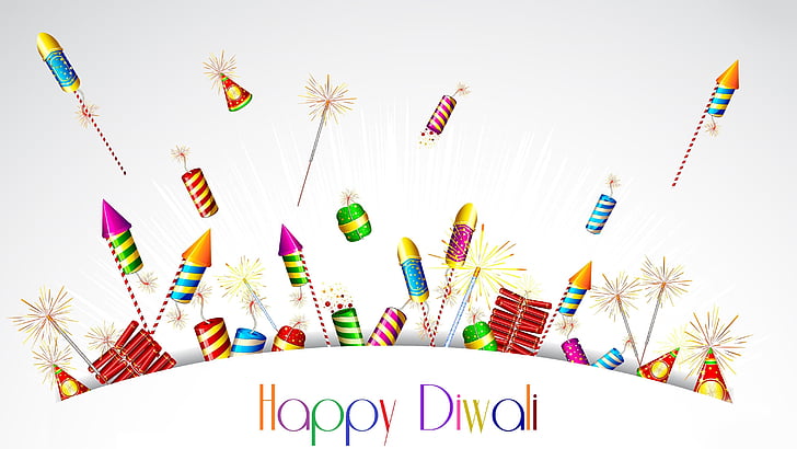 Happy Diwali illustration, Crackers, Fireworks, HD, 4K