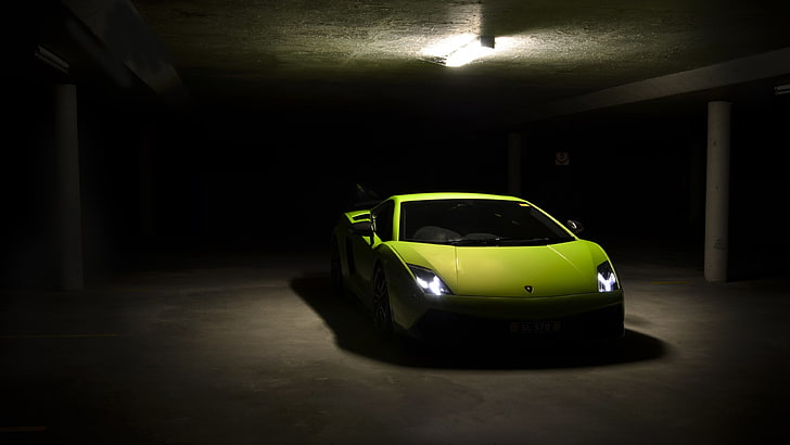 car, Lamborghini, parking lot, Lamborghini Gallardo, illuminated