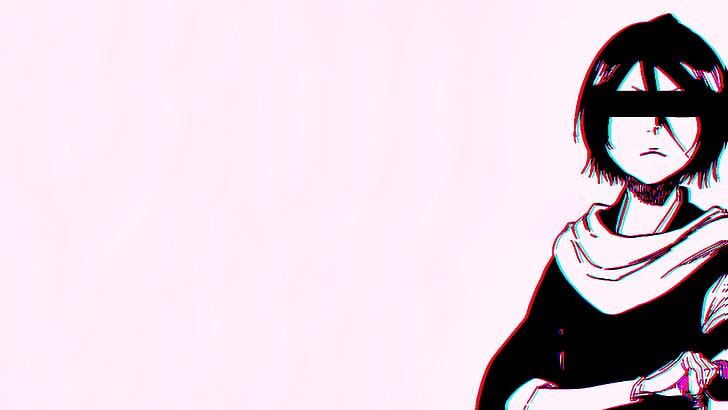 Bleach, Kuchiki Rukia, simple background, chromatic aberration