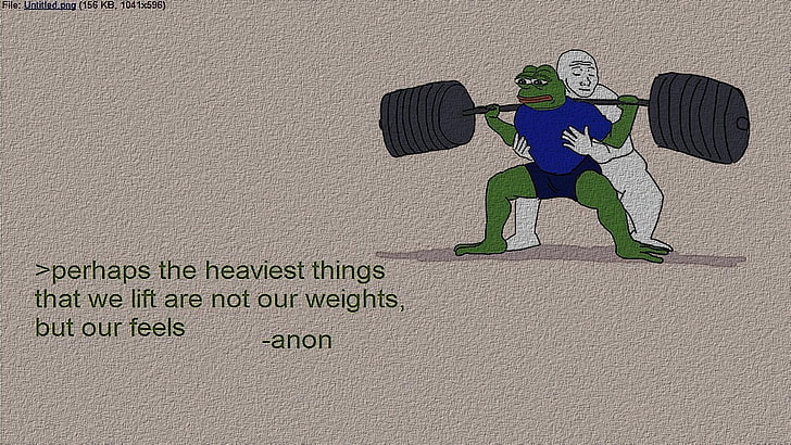 Pepe the Frog carrying barbell, feelings, 4chan, memes, Pepe (meme)