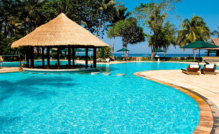 Costa Rica Resort, brown gazebo, Central America, swimming pool, HD wallpaper