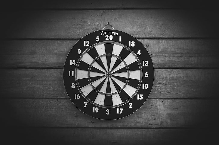 black dartboard, wall, goal, target, Darts