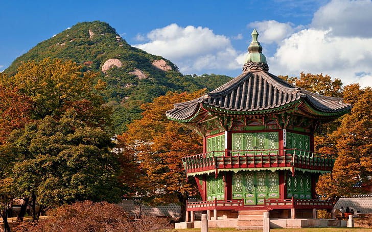 South Korea, nature, landscape, house, architecture, roof, the sky, HD wallpaper