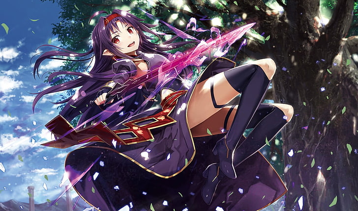 female anime character, Sword Art Online, tree, representation