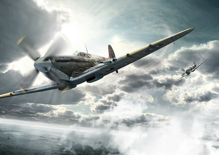 gray fighter plane, Supermarine Spitfire, Fighter aircraft, Royal Air Force