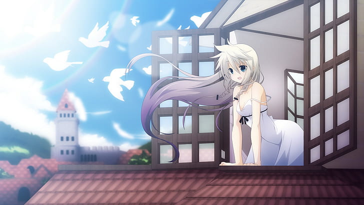 anime girls, window, dove, open mouth, Vocaloid, IA (Vocaloid)