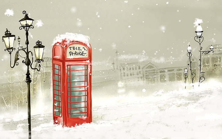 Phone Booth Snow Winter HD, telephone booth in snow illustration
