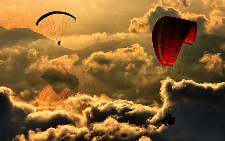 Nature, Landscape, Paragliding, Aerial View, Clouds, Mountain, HD wallpaper