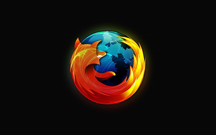 yellow and blue plastic toy, Mozilla Firefox, logo, black background