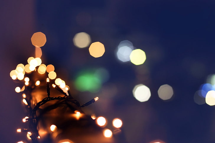 bokeh, macro, lights, christmas lights, illuminated, night, decoration