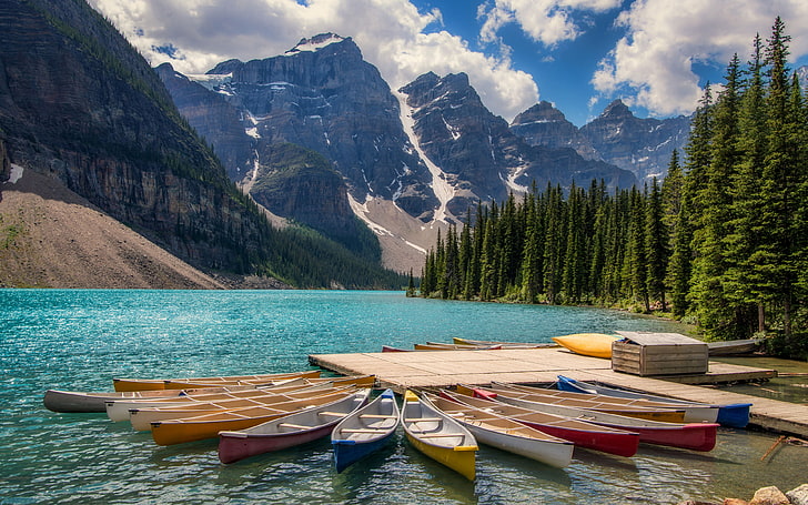 Kayaks In Lake Moraine Banff Canada Landscape Photography Ultra Hd Wallpapers And Laptop 3840×2400, HD wallpaper