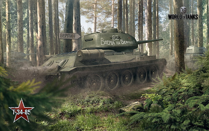 tank, World of Tanks, T-34-85, wargaming, forest, video games