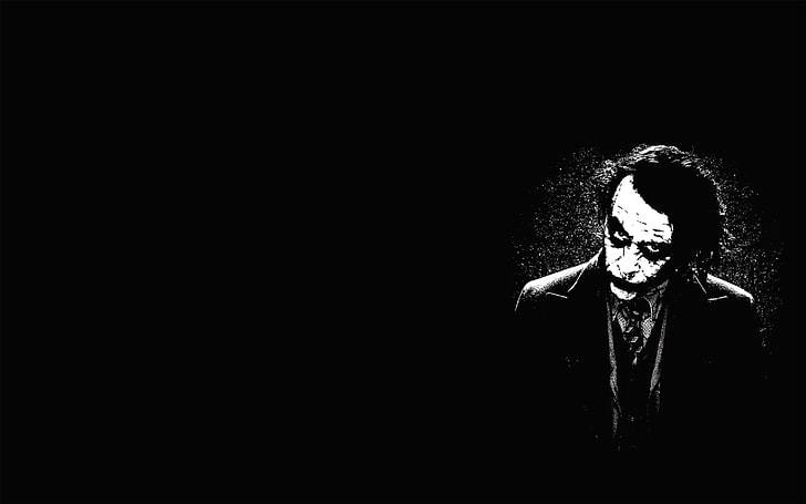 The Joker portrait, black background, monochrome, Dark Knight Trilogy, HD wallpaper