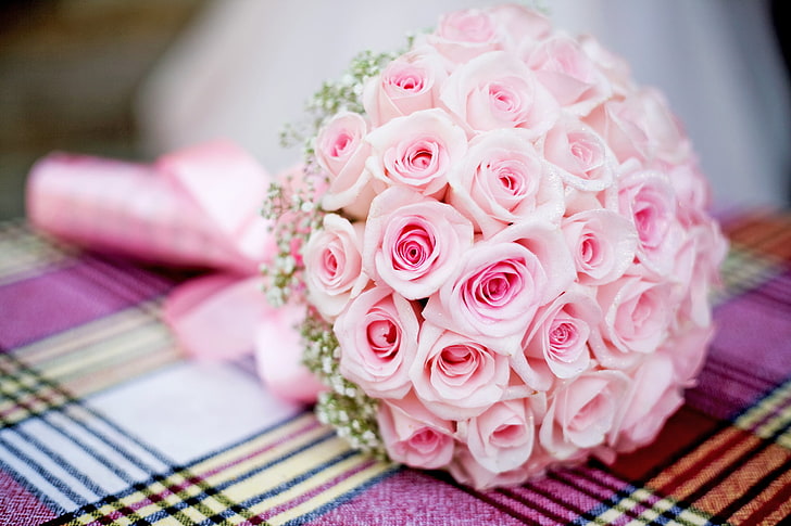 bouquet of pink roses, wedding, pink Color, rose - Flower, decoration, HD wallpaper