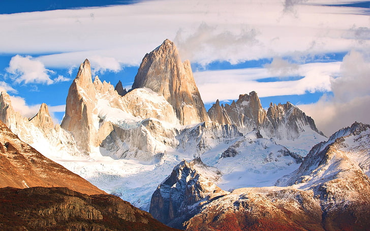 ice cap mountain poster, landscape, mountains, Fitz Roy, nature, HD wallpaper