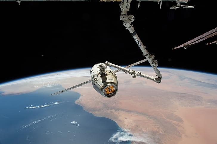 space, SpaceX, Canadarm2, Earth, ISS Suply Ship, HD wallpaper